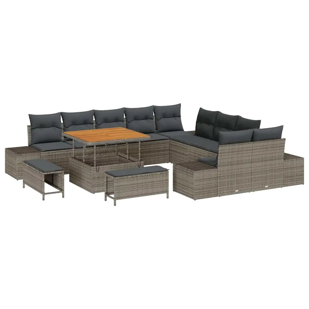 Set Divano da Giardino con cuscino 13 pcs Grigio Poly Rattan 3364788