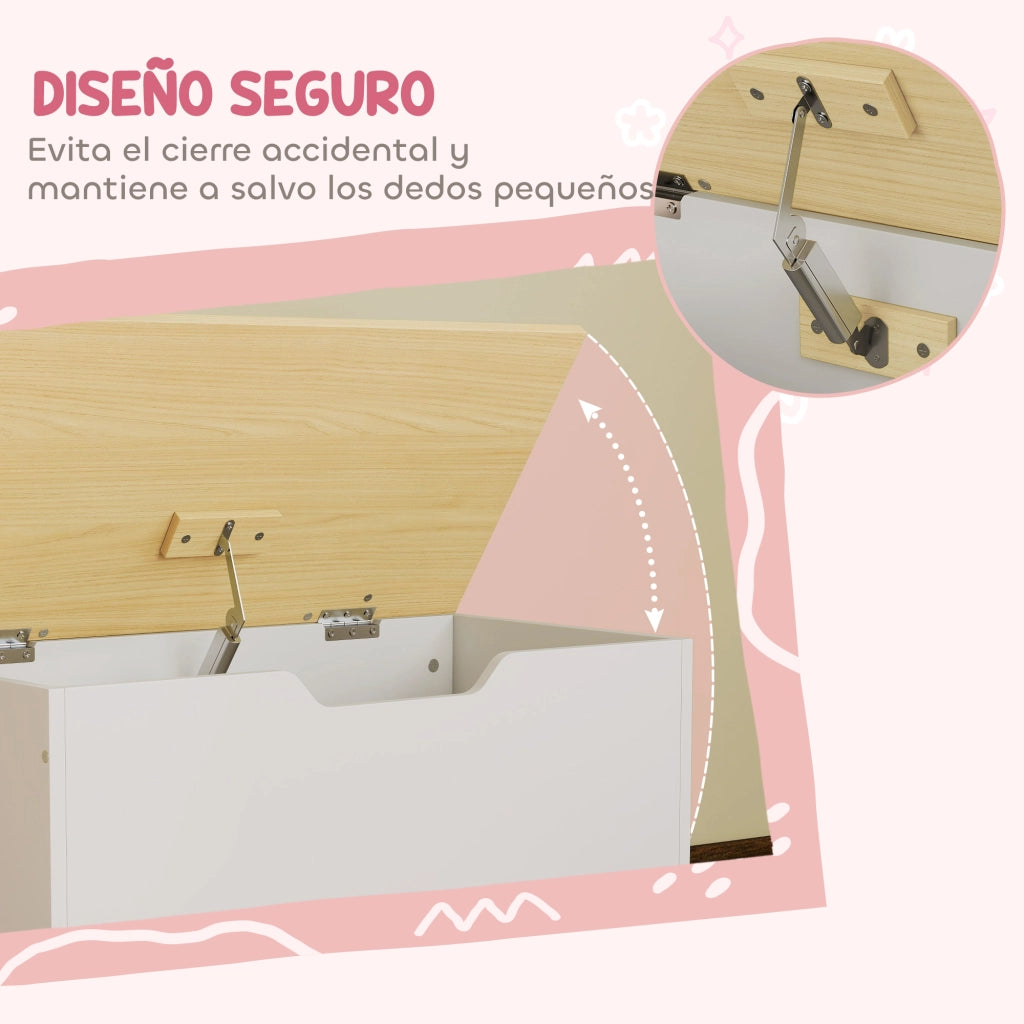 Contenitore portagiochi con ruote ¨C Xylo ¨C bianco e naturale con coperchio di sicurezza