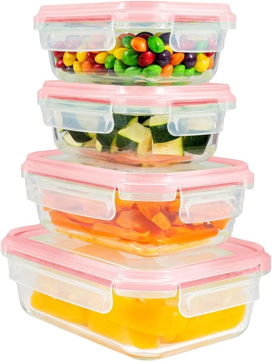 Contenitori di vetro per alimenti con coperchio - ermetici - set da 4 - vetro borosilicato