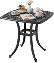 Tavolo da giardino con foro per ombrellone e motivo floreale decorativo, in alluminio pressofuso resistente alle intemperie, per gazebo, balcone e cortile, 54 x 54 x 53 cm