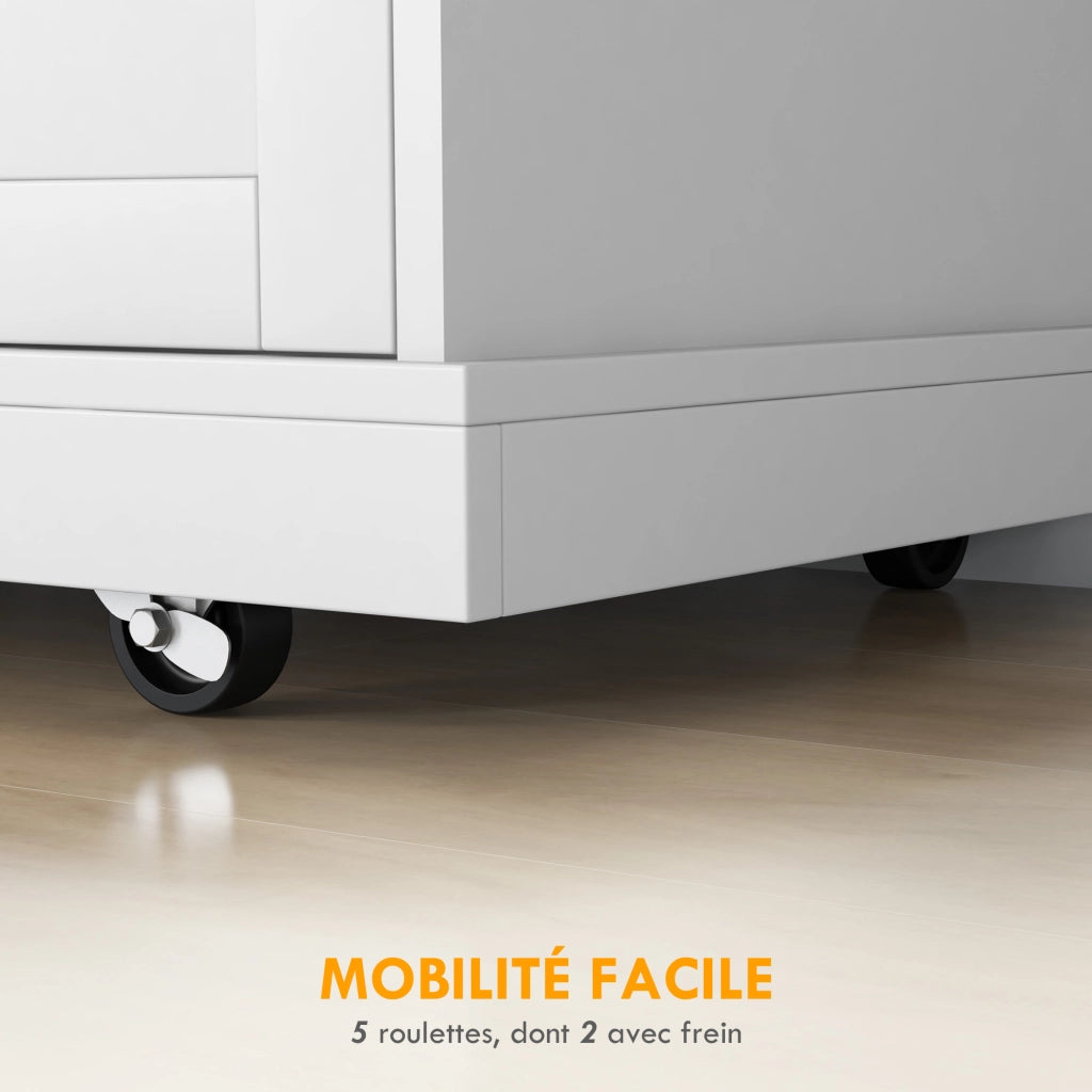 Carrello da cucina con ruote ¨C Xylo ¨C 7 scomparti 1 anta legno bianco 129x51x93 cm