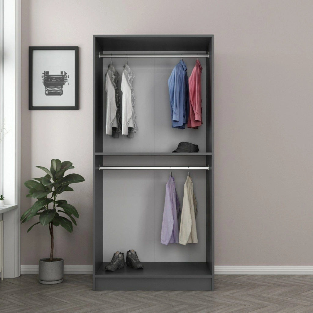 Armadio Camera da Letto Moconesi, Guardaroba 2 Ante Appendiabiti, 90x210h cm Nero Antracite