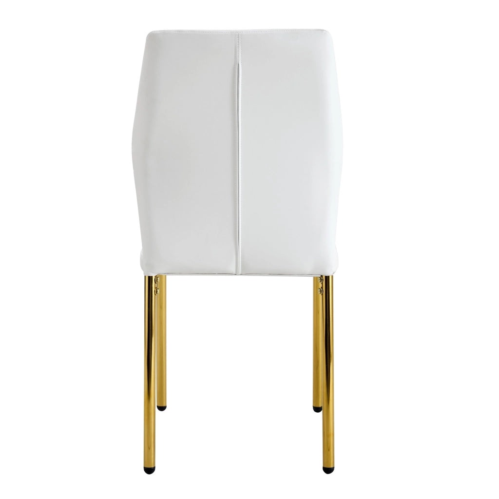 Set 4 Sedie da Pranzo Design ¨C MINIMAL ¨C Schienale PU Bianco Gambe Oro in Metallo