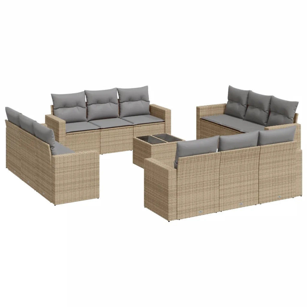 Set Divano da Giardino 13 pz con Cuscini Beige in Polyrattan 3218769