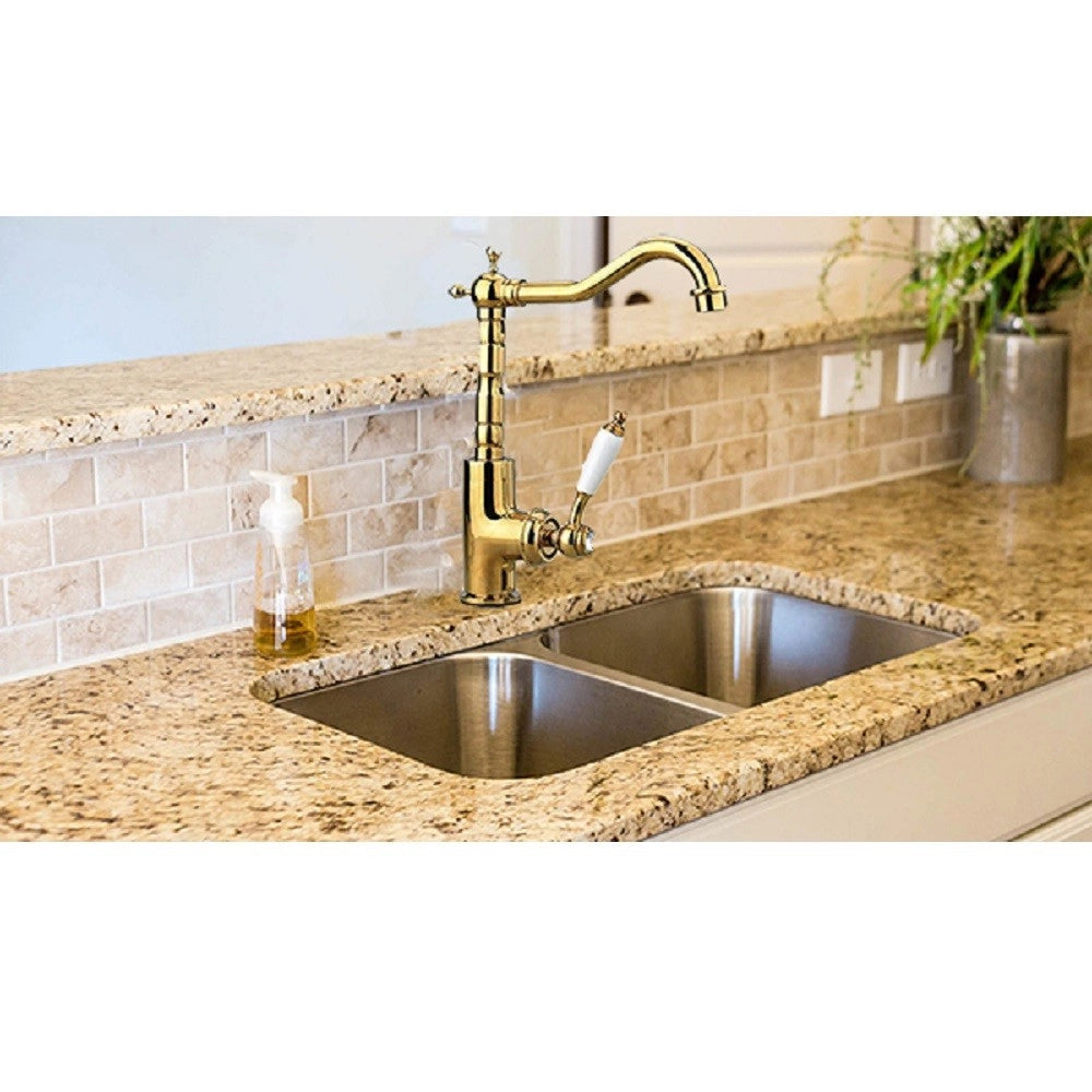 Trade Shop - Rubinetto Da Cucina Per Lavabo Monoforo Ottone Oro Lucido Miscelatore Canna Alta -