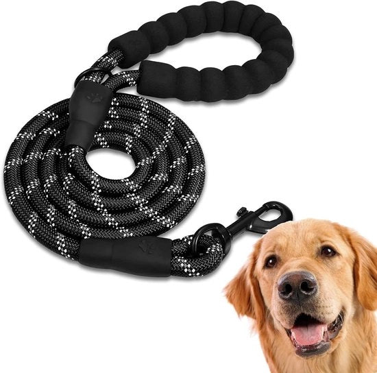 Manubrio in Tessuto soffice per Leash a Corda per Cani Piccoli Medio Grandi - Nero 1,5m