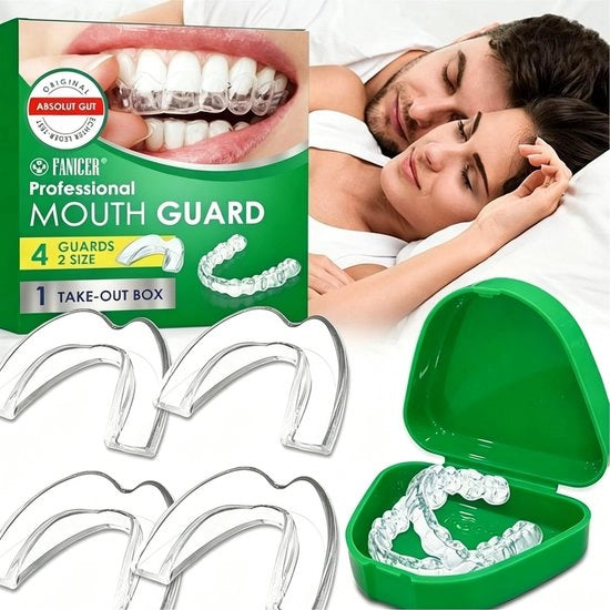 Protezione orale 4 pezzi - Spilla termoregolabile - Morbida/Regolabile - Calma i dolori di dentizione - Riduce i mal di testa - Impostazione ideale - Protezione notturna