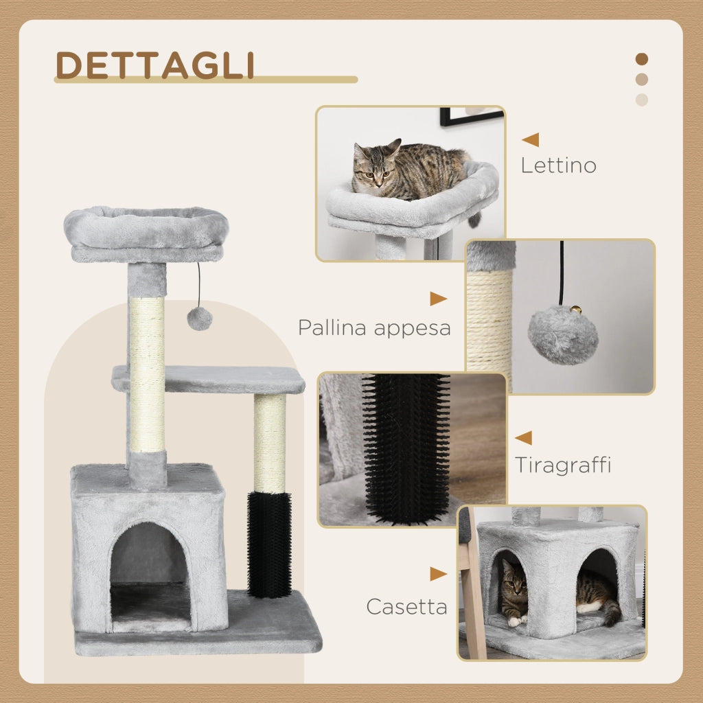 Tiragraffi per Gatti Multilivello ¨C Xylo ¨C con Casetta e Cuscino, Grigio