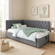 Letto con contenitore idraulico 90x190 cm in velluto grigio