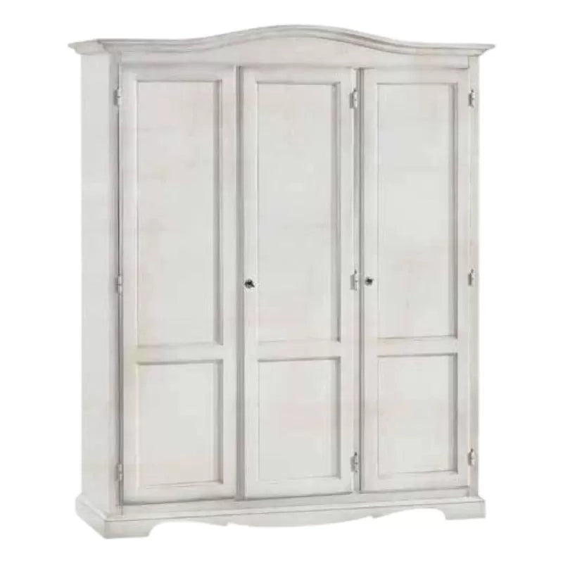 Armadio 3 ante legno gendarme shabby bianco anticato 158x56x197h - Mobili 2G