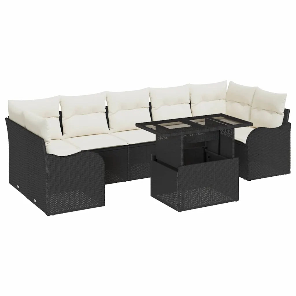 Set Divano da Giardino con cuscino 8 pcs Nero Poly Rattan