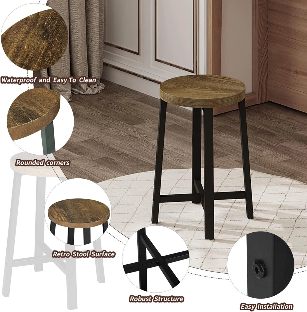 Set di 4 Sedie Sala da Pranzo, Sgabelli da Cucina, Sedile in Legno e Gambe in Metallo, Stile Industriale, Legno Vintage + Nero, BH370hov-4