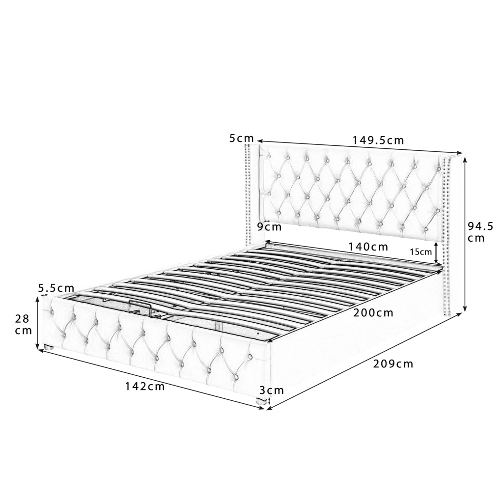 Letto orecchio borchie – 140x200 cm – idraulico fondo antimacchia – velluto beige