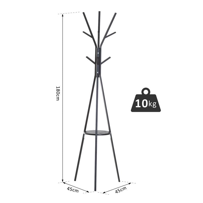 APPENDIABITI DA TERRA ATTACCAPANNI IN METALLO E LEGNO NERO 45X45X180CM
