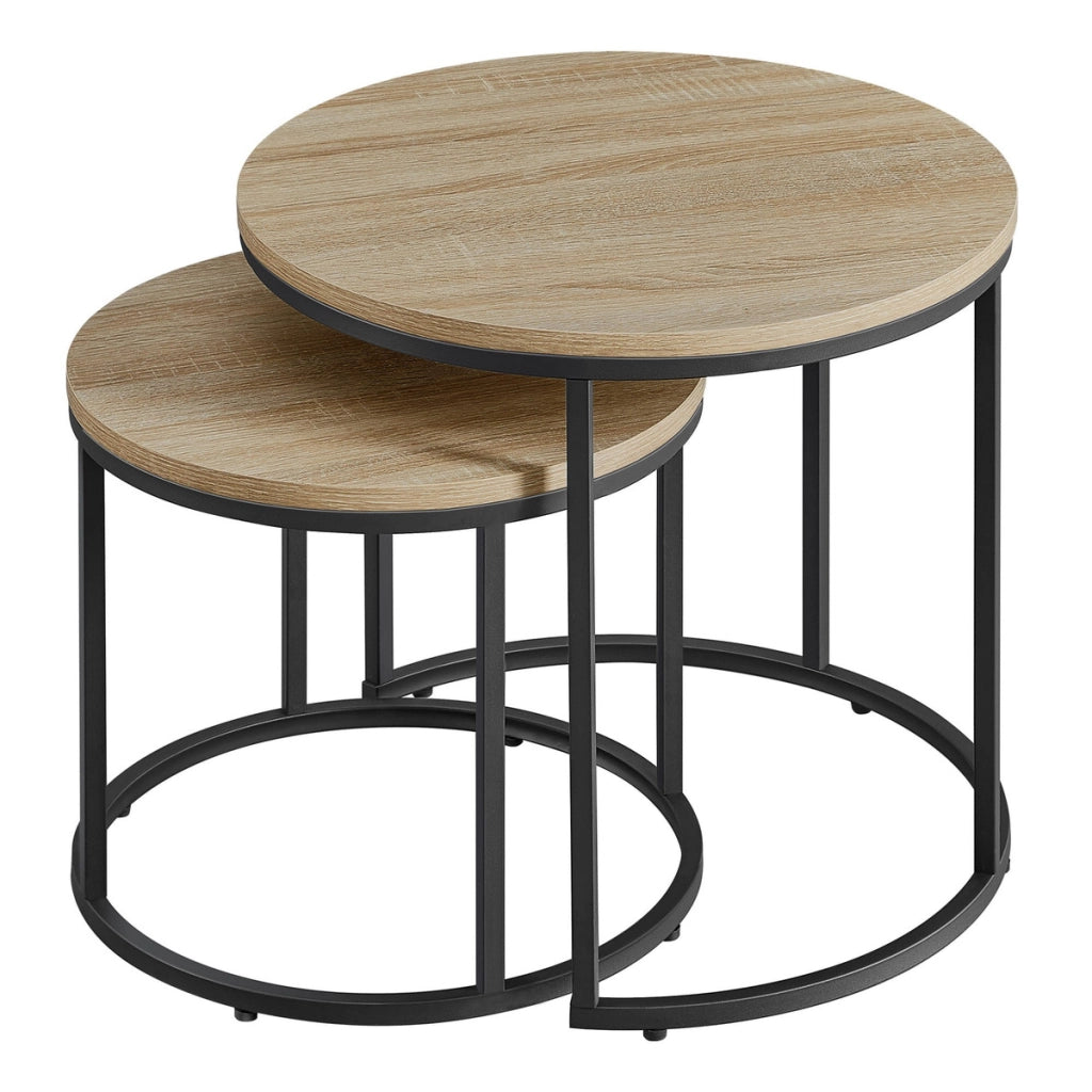 Set di 2 tavolini da caffè tondi stile industrial rovere e nero