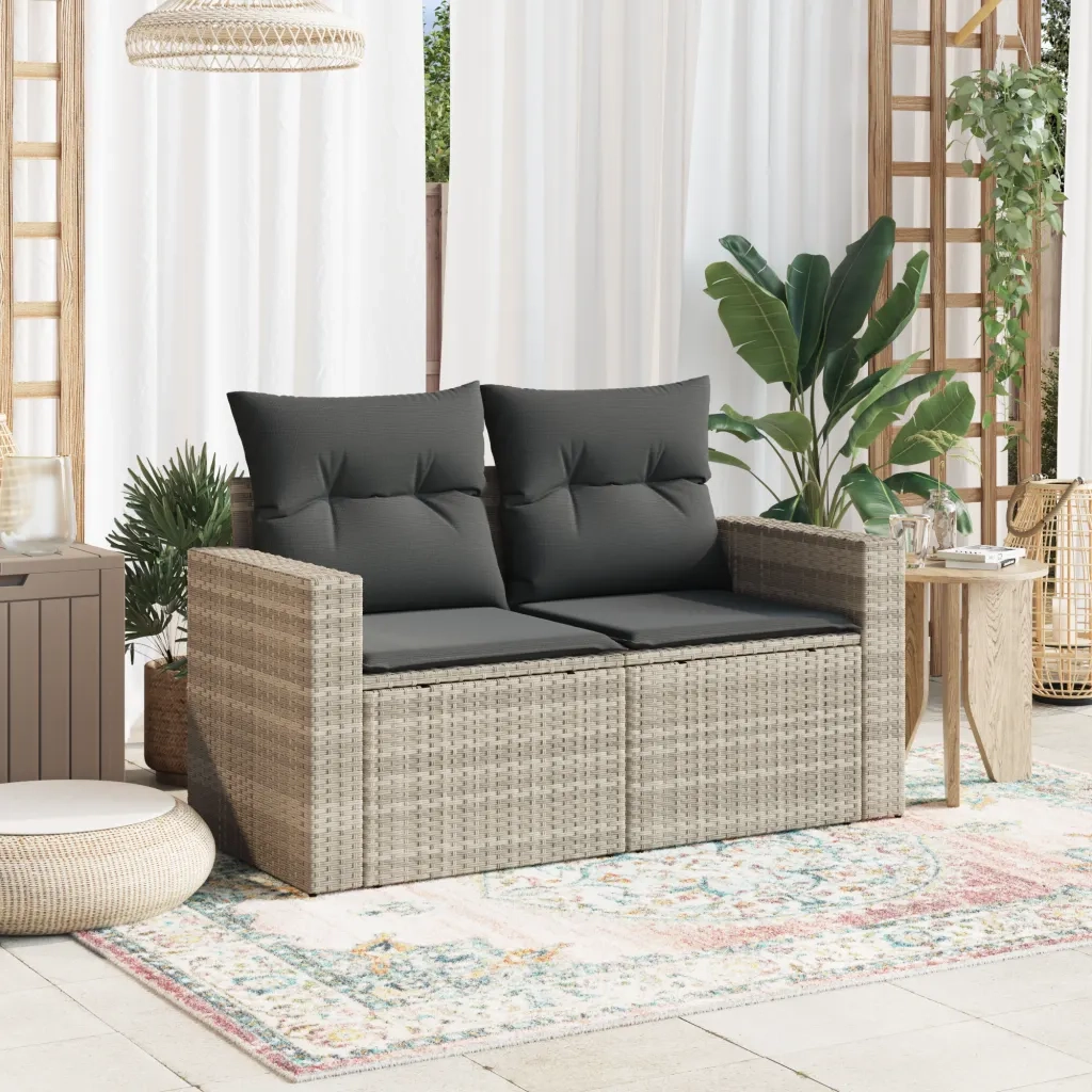Divano da Giardino con Cuscini 2 Posti-Sofa da giardino Grigio Chiaro Polyrattan 338620