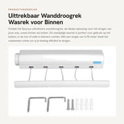 Droogrek Uittrekbaar 3,75 m - Wasrek per Interno - Droogrek per Balcone - Utilizzo Flessibile - 5 Strati - Protezione Completa