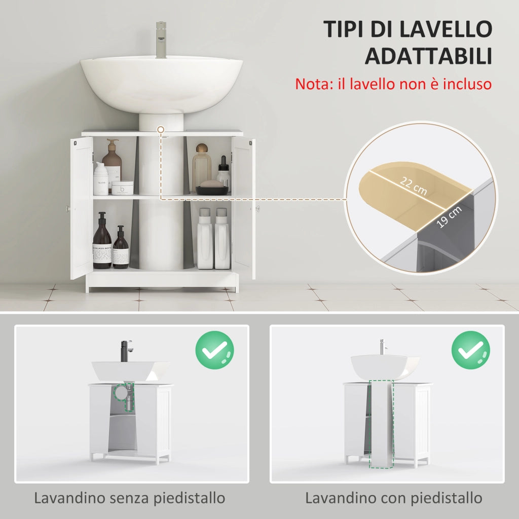 Mobile Sottolavabo Bagno con 2 Ante e Ripiano Regolabile ¨C Zephmum ¨C Bianco 60x30x60 cm