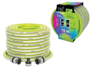 TUBO ESTENSIBILE DA GIARDINO KIUMA CON PRESA E RACCORDI- - mt.20 - lime - 1 rotolo FITT