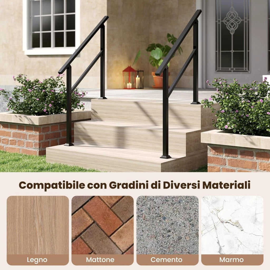 Corrimano per Scala, Corrimano in Metallo per 0-2/3/4 Gradini con Regolazione dell’Angolo, Portata 150 kg, Rieghiera per Terrazzo, Ingresso e Balcone (104 x 92 cm)