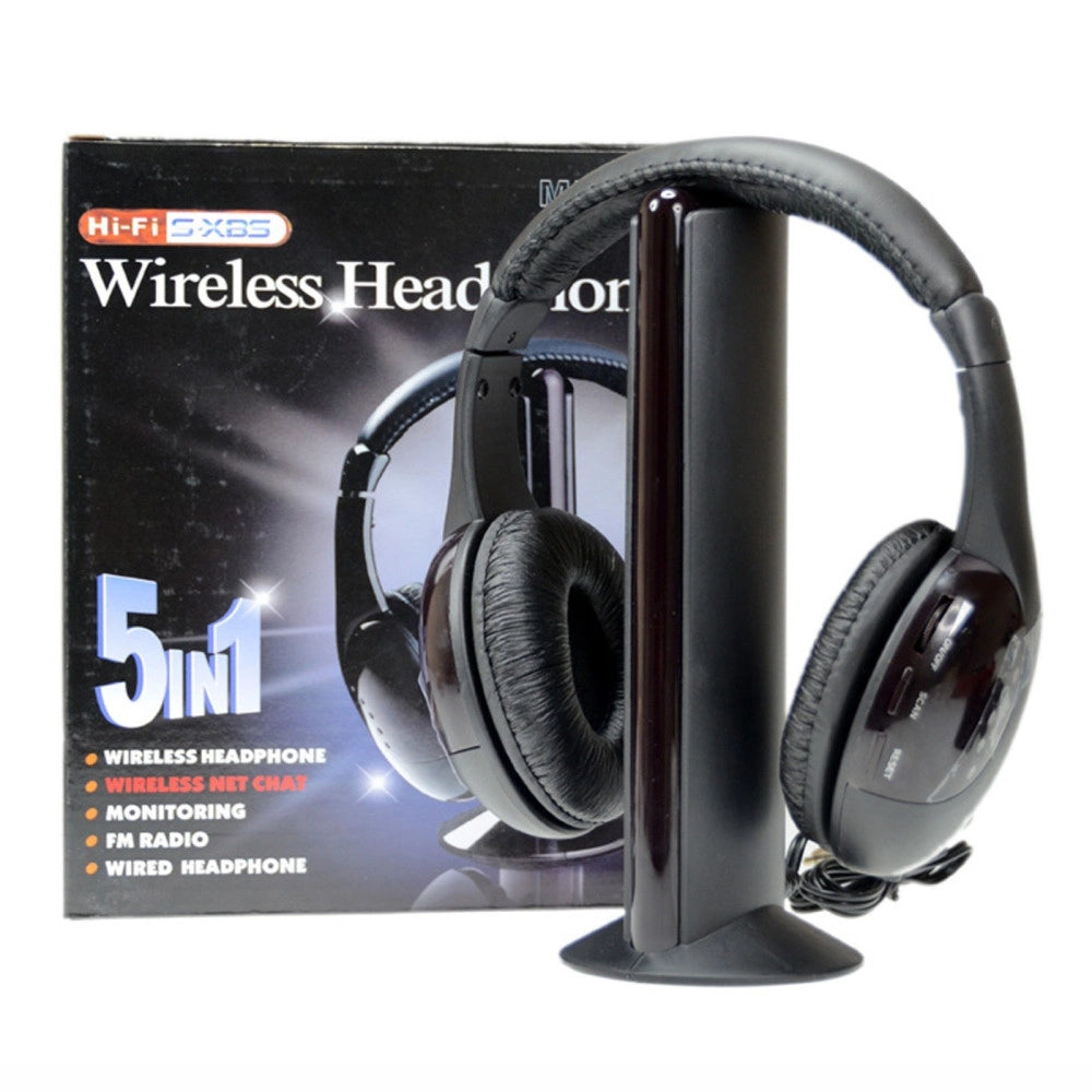 Trade Shop - Cuffia Cuffie Wireless 5 In 1 Senza Fili Wi-fi Microfono Radio Fm -