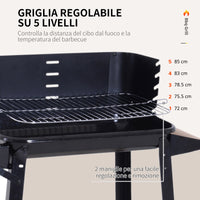 Barbecue a Carbone Carbonella Picnic Altezza Regolabile Nero 87x45x83 cm