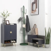 Mobile Scarpiera da Ingresso con Seduta Imbottita e Armadietto per 4 Paia di Scarpe, 80x33x49cm, Grigio