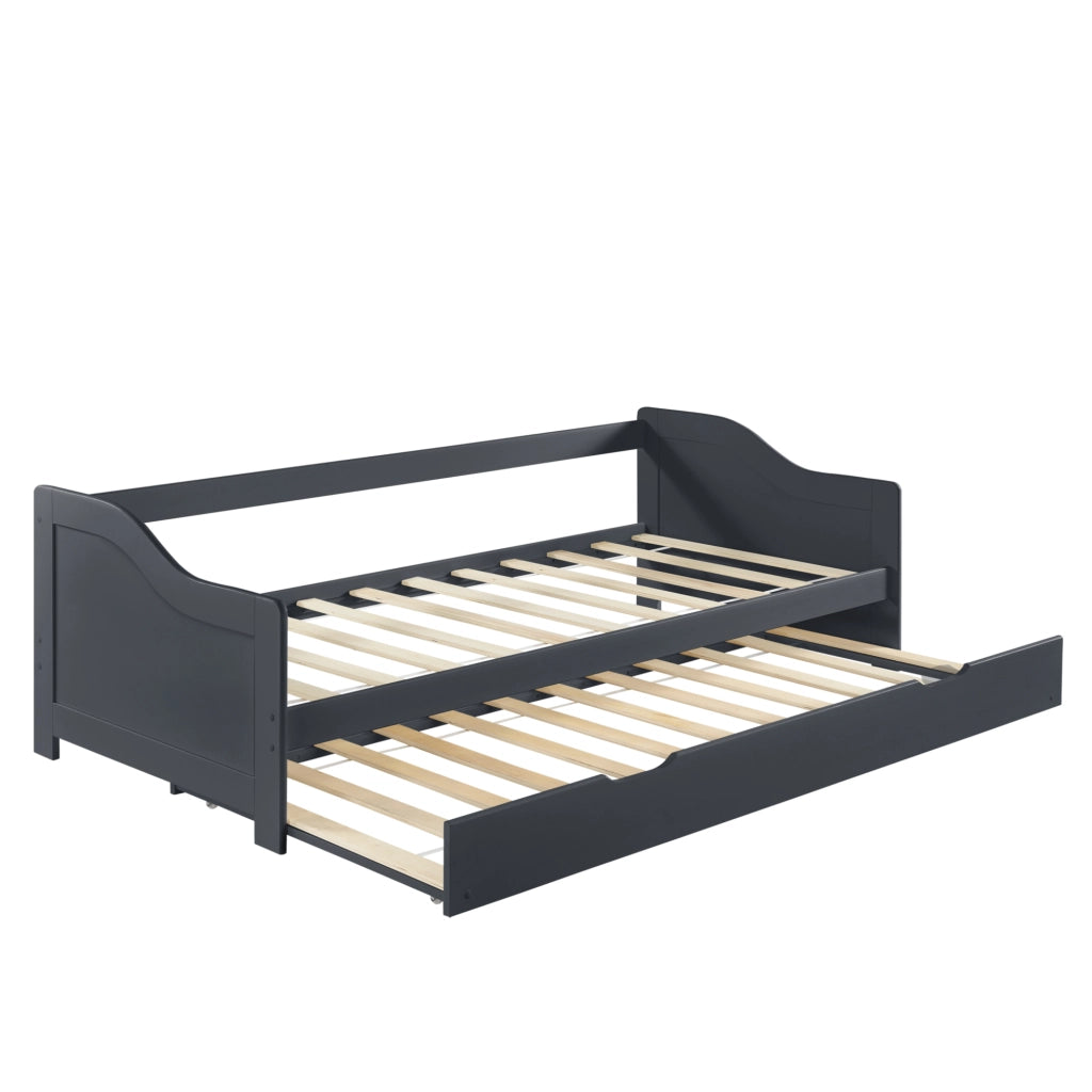 [en.casa] Divano con Secondo Letto Estraibile + 2 Materassi 90 x 200 cm 2 Posti Letto 2 Letti Singoli - Grigio Scuro