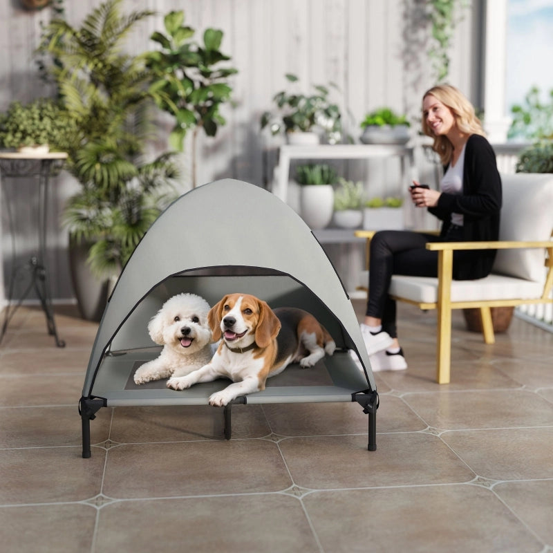 Cuccia da esterno con tettoia, cuccia rialzata per cani di taglia grande, 91 x 76 x 90 cm, grigio chiaro