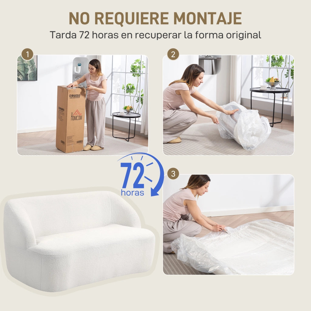 Divano 2 posti imbottito curvo in tessuto crema ¨C zephmum ¨C 142 cm