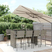 Set da Bar da Giardino 9pz Grigio in Polyrattan