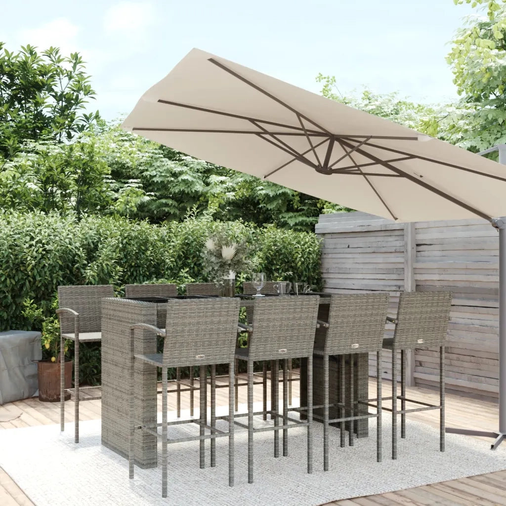 Set da Bar da Giardino 9pz Grigio in Polyrattan