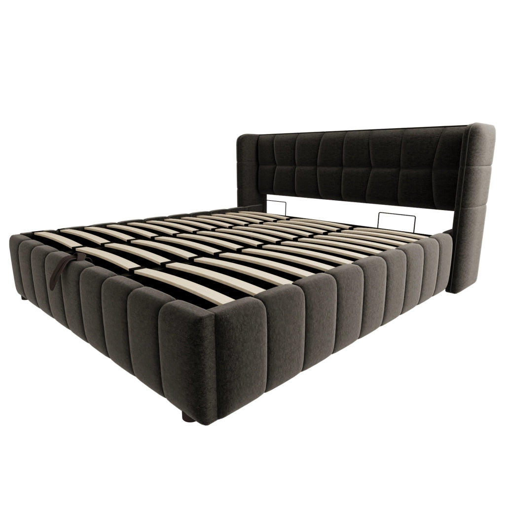 letto imbottito tessuto grigio 180 x 200 cm