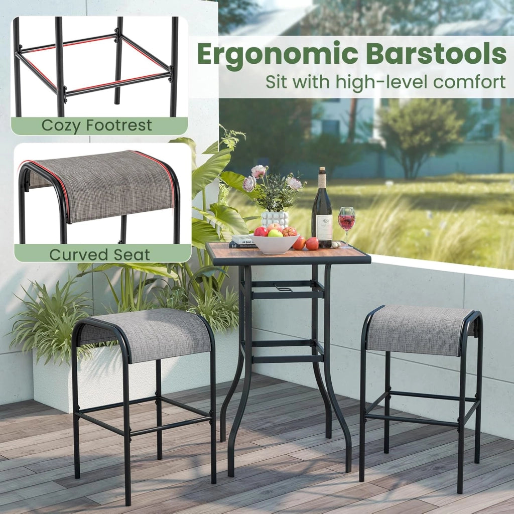 Set di 2 Sgabelli da Giardino,Sgabello da Giardino in Tessuto Texlilene, Sgabello da Bar da 76 cm, con Seduta Curva in Tessuto, Struttura in Metallo, Portata 180 kg, 47 x 47 x 76 cm