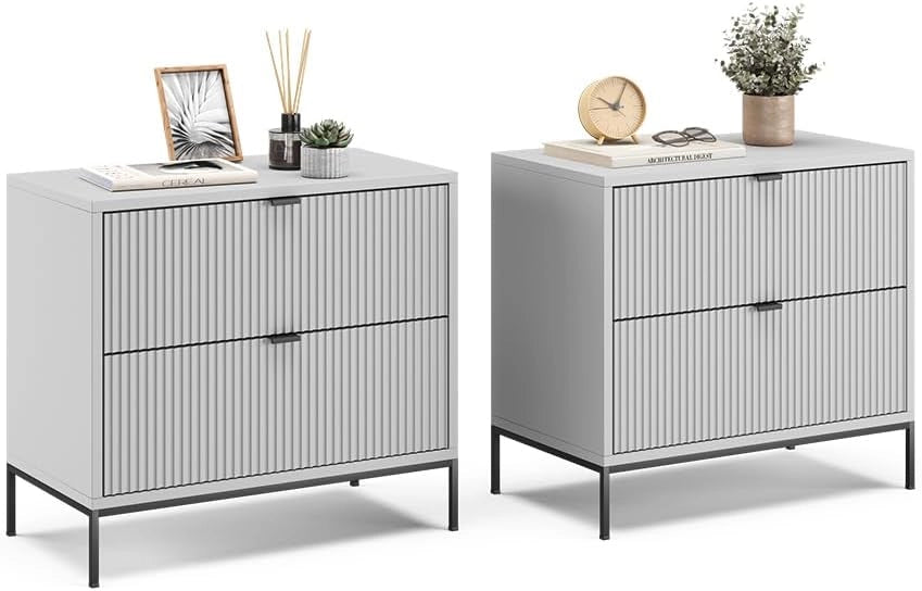 Comodino camera da letto Eliza, Grigio, Set di 2, combinabile per l'uso come tavolino laterale o comodino