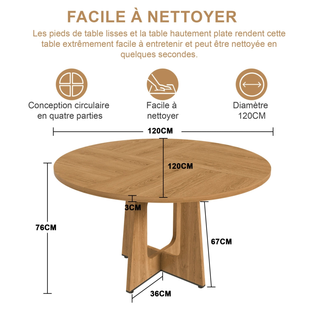Tavolo rotondo da pranzo ? 120 cm; h 76 cm in MDF effetto rovere; per 4-6 persone