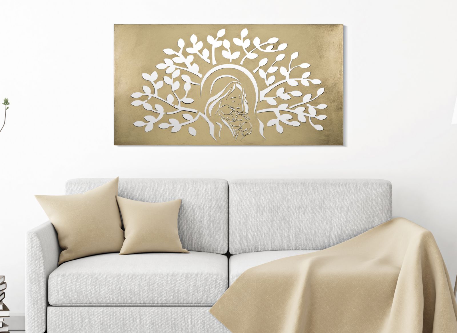 Pannello Maternity Oro 120x2x64 cm in Ferro MDF e Specchio Oro