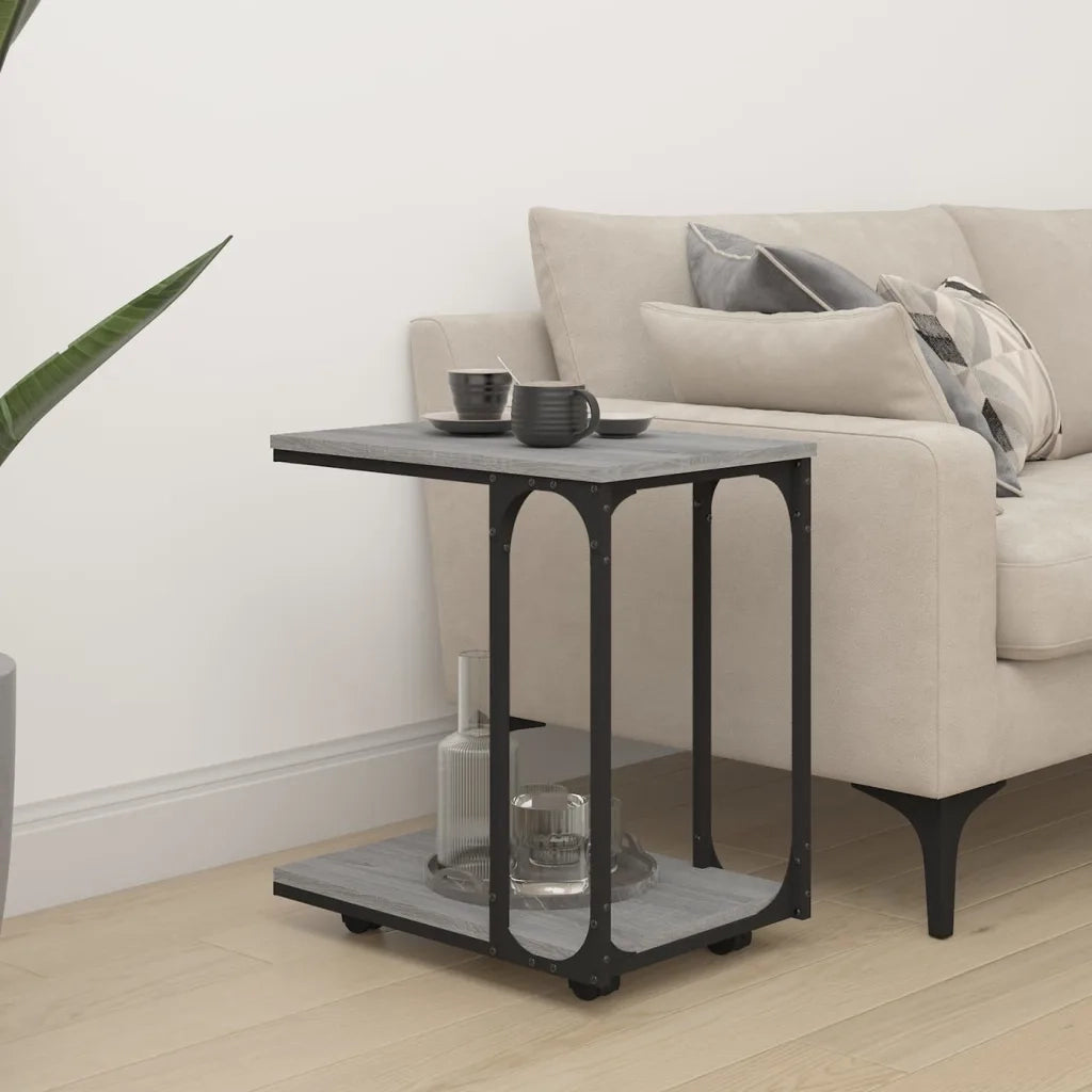 Tavolino | Tavolo laterale con Ruote Grigio Sonoma 50x35x55,5cm Legno Multistrato