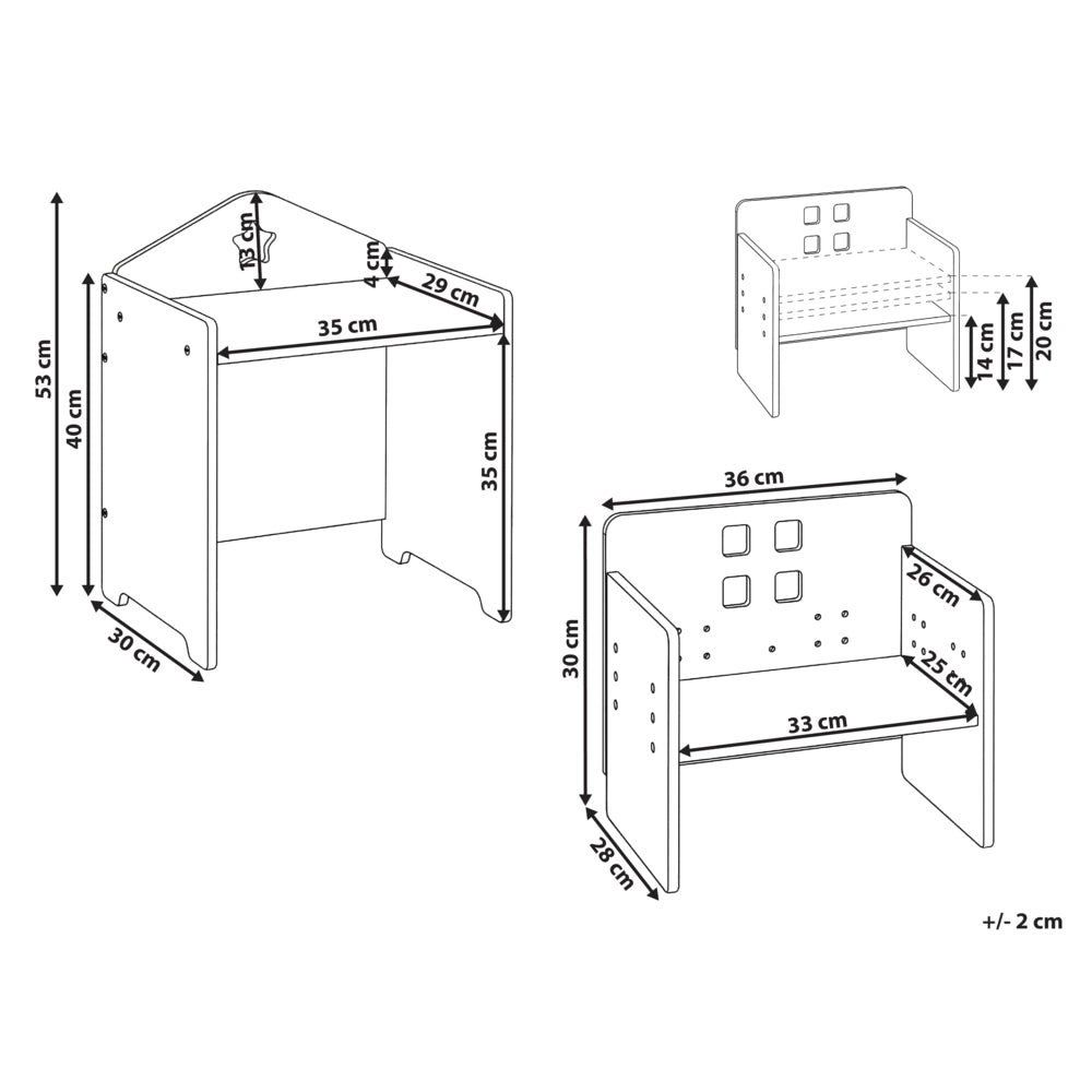 Set di tavolo e sedia con gambe in MDF bianco e legno di pino con piano in lavagna Montessori per camera dei bambini in stile scandinavo
