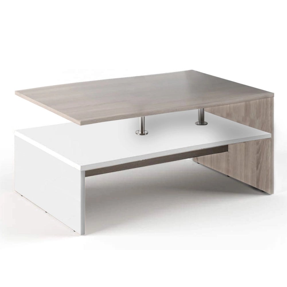 Tavolino Soggiorno 90x59.5x42cm Design Moderno Legno MDF 2 Ripiani Bianco Quercia