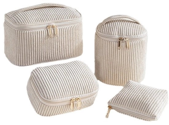 Set di 4 borse per trucco - borse da toeletta - borsa per trucco - borse da toeletta per donne - organizzatore da viaggio portatile - velluto - kaki