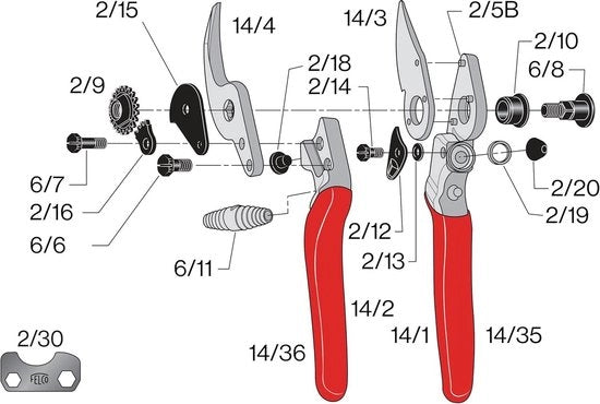 Snoeischaar Rossa - Modello 14 con Manico Ergonomico