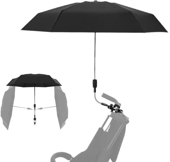 Ombrellone 360° Flessibile - Protezione UV 50+ - Nero - Diametro 95 cm - Protezione dal sole e dalla pioggia - Adatto per passeggini - Passeggiatore per bambini