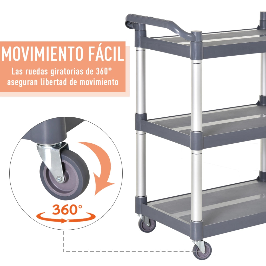Carrello Portaoggetti 3 Livelli ¨C zephmum ¨C Grigio 88x44x93 cm