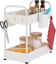 Organizzatore per cucina a 2 livelli con 6 ganci - Altezza regolabile - Bianco Organizzatore per lavastoviglie