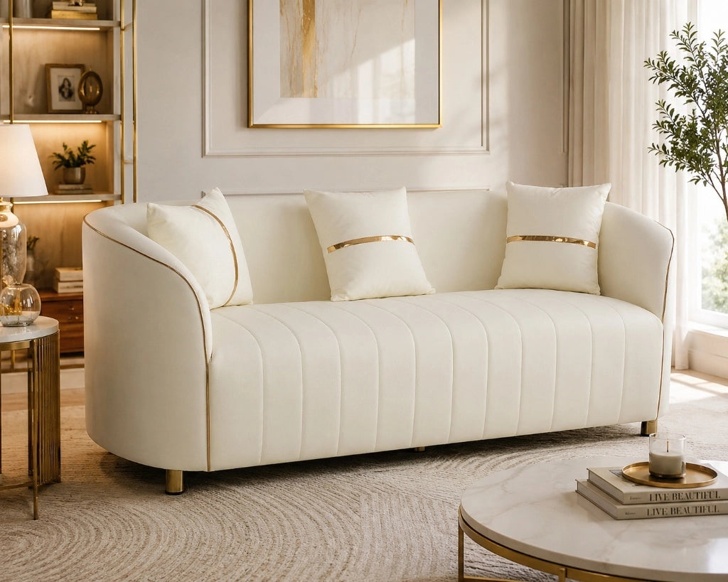 Divano in ecopelle beige 185x72x76h cm