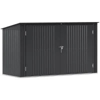 Copribidoni in Acciaio per 3 Cassonetti da 240L con 2 Porte e Coperchio, 233x105x118.5/133 cm, Grigio Scuro