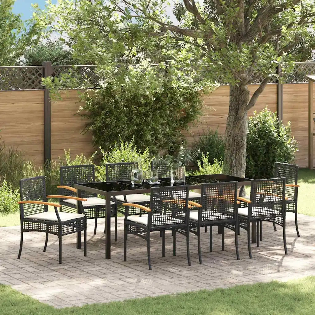 Set da Pranzo per Giardino con cuscino 9 pcs Nero Rattan 3380819