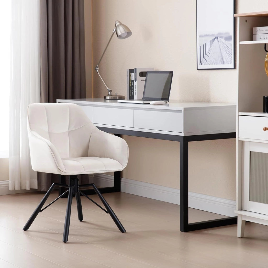 Sedia per Sala da Pranzo Girevole a 360°, Sedia da Cucina Imbottita con Gambe in Metallo, Poltroncina in Velluto per Camera da Letto, Soggiorno, Crema, BH365cm-1
