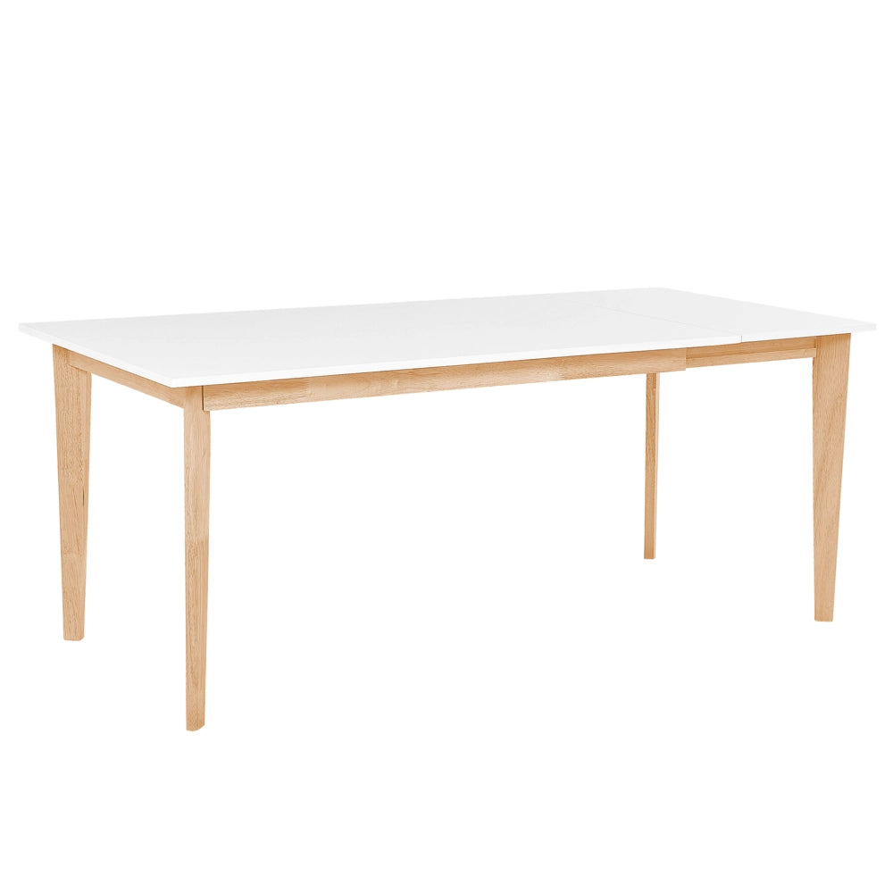 Tavolo da pranzo bianco con gambe in legno di gomma MDF in legno chiaro soggiorno allungabile